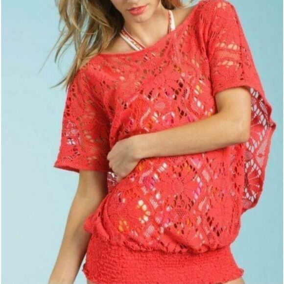 Trina Turk Kuta Crochet Papaya Caftan Tunic Swim Cover Up - Picture 1 of 5